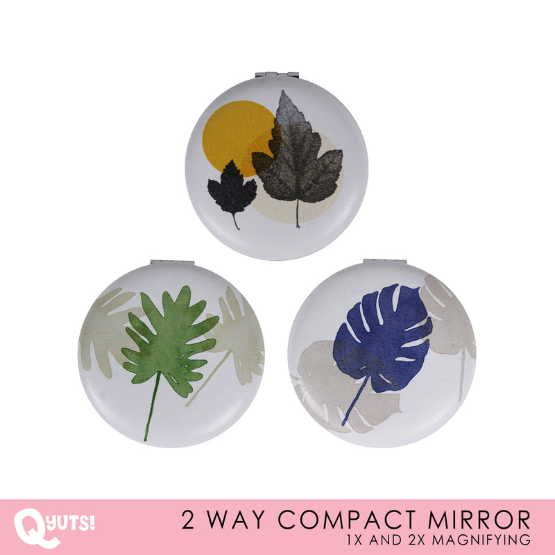 Tropical Leaves Two Way Compact Mirror w/ Leather Cover[RANDOM DESIGN]