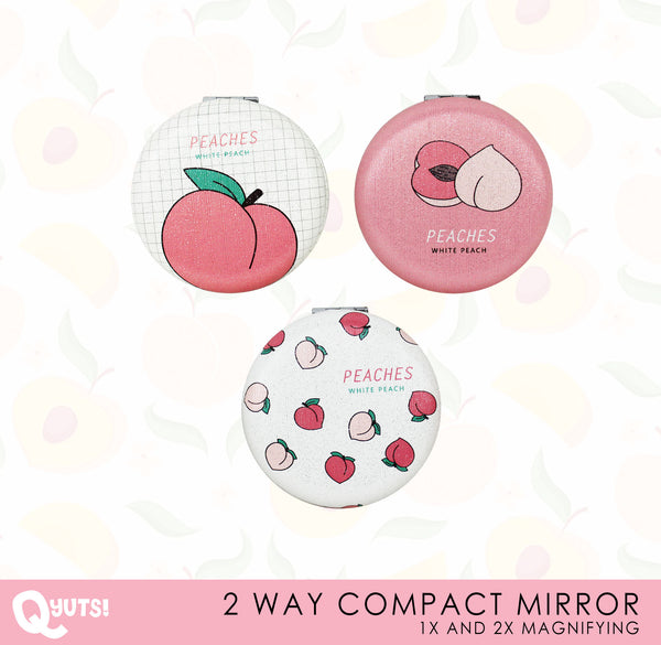 Peaches Two Way Compact Mirror with Leather Cover [Random Design]