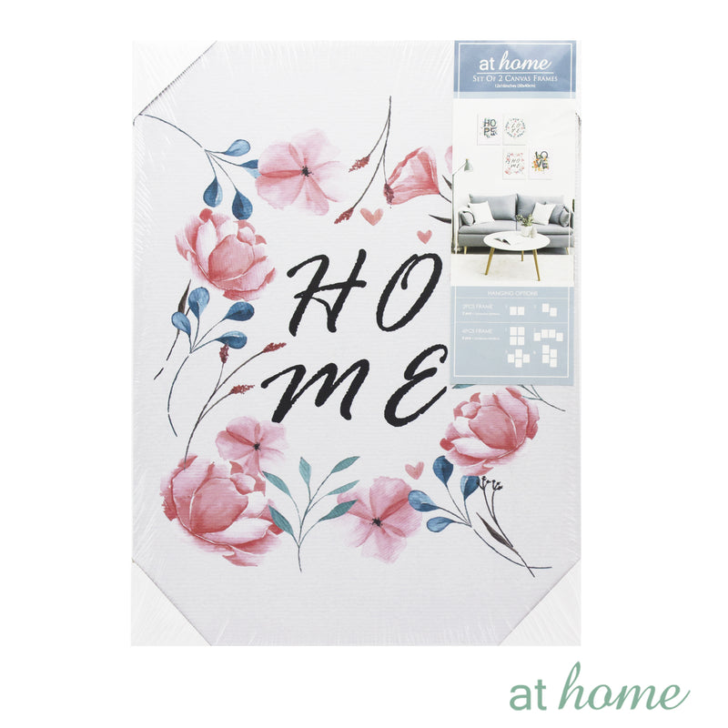 Set of 2 Love Home Hope Flowers Canvas Wall Art