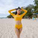 Fiery Summer Cropped Rashguard Set with UPF 50