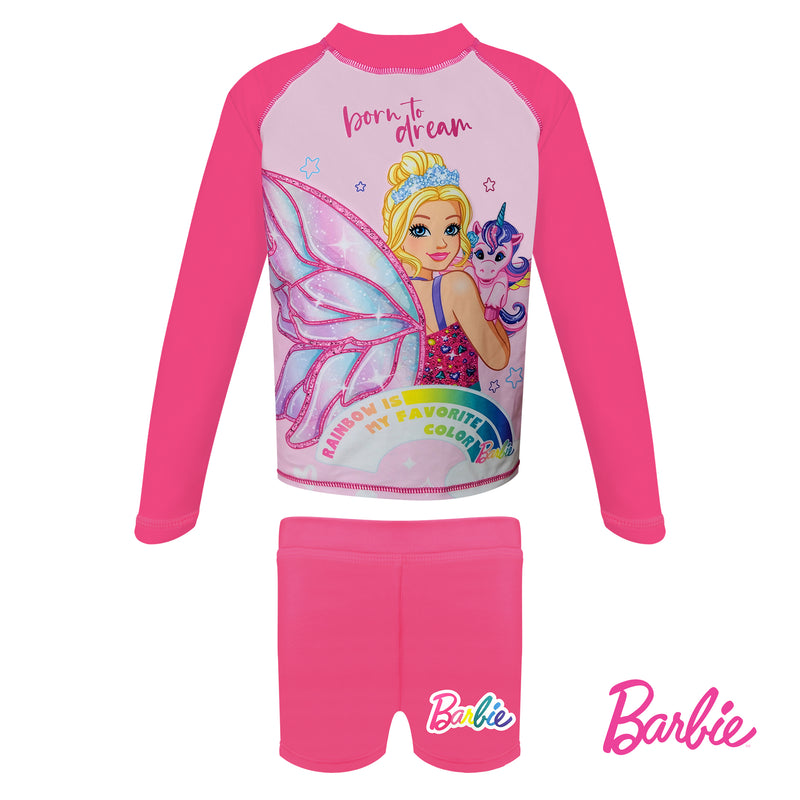 Barbie Long Sleeved Rashguard Boyleg Set w/ Back Zipper