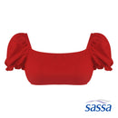 Dazzling Berry Bandeau Bikini Top with Puff Sleeves